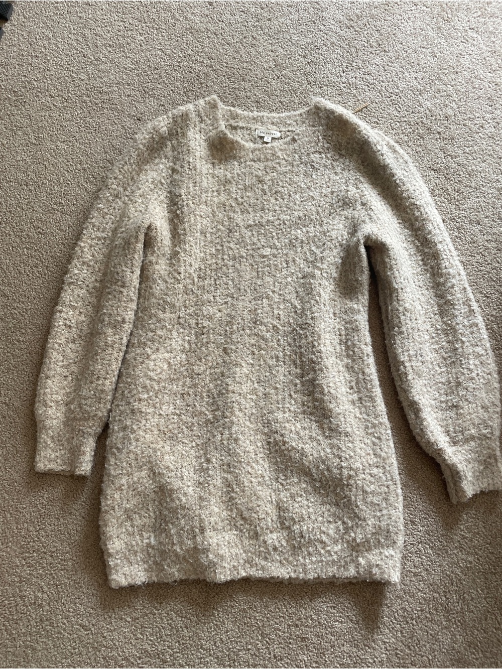 Cozy Cream Bouclé Crewneck Sweater Dress